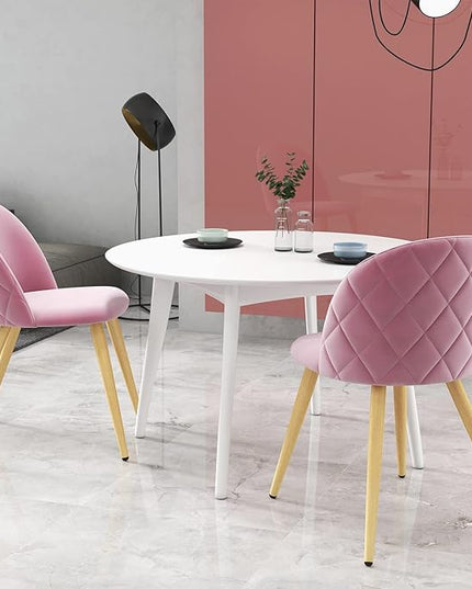 Accent Living Room Chairs - Pink Velvet Dining Chairs Set of 2, Vanity Armless Chair for Makeup Room, Bedrooms, Kitchen, Upholstered Side Chairs with Wooden-Like Legs - LeafyLoom