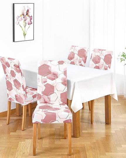 Gibelle Dining Room Chair Covers Set of 4, Soft Stretch Kitchen Chair Covers Slipcover Protector, Removable Washable Geometric Parson Chair Covers 4 Pack, Dusty Pink Gibelle