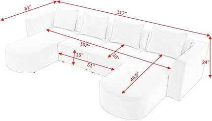 117" U-Shape Sectional Single Seats and Two Chaises, Modular Sofa, DIY Combination, Loop Yarn Fabric for Living Room, Apartment, 117inch, Beige - LeafyLoom