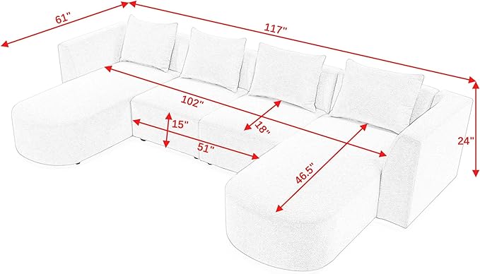 117" U-Shape Sectional Single Seats and Two Chaises, Modular Sofa, DIY Combination, Loop Yarn Fabric for Living Room, Apartment, 117inch, Beige - LeafyLoom