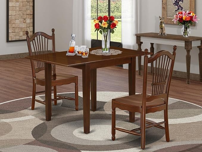 East West Furniture NDDO3-MAH-W Norden 3 Piece Set Contains a Rectangle Dining Room Table with Dropleaf and 2 Kitchen Chairs, 30x48 Inch, Mahogany - LeafyLoom