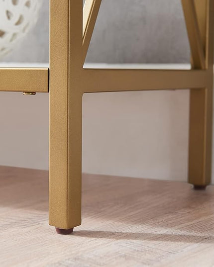 Leick Home 9231-WTGL Claudette Mixed Metal and Wood Hall Stand with Shelf, White/gold - LeafyLoom