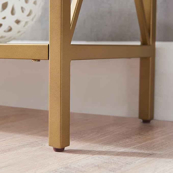 Leick Home 9231-WTGL Claudette Mixed Metal and Wood Hall Stand with Shelf, White/gold - LeafyLoom