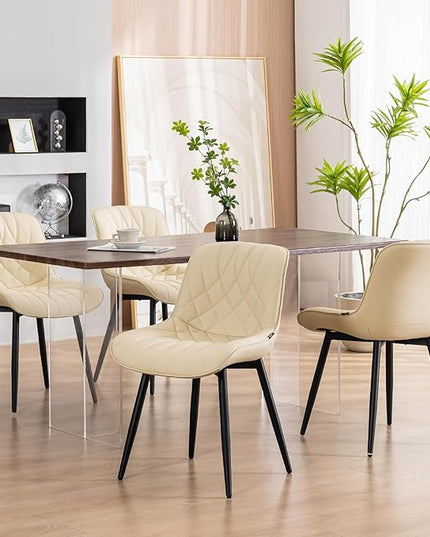 YOUNUOKE Dining Chairs Set of 2 Mid Century Modern Kitchen Chair Comfortable Upholstered Faux Leather Dinner Chairs for Kitchen Dining Room, Beige - LeafyLoom
