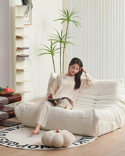 N&V Fireside Loveseat, Mid Century Armless Twin Size Floor Sofa, Soft Premium Corduroy Floor Lounge Chair, Foam Sofa Accent Chair for Living Room Bedroom and Office, Salmon - LeafyLoom