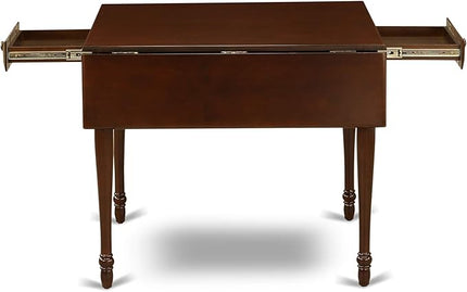 East West Furniture Monza 5 Piece Kitchen Set Includes a Rectangle Table with Dropleaf and 4 Linen Fabric Dining Room Chairs, 36x54 Inch, Mahogany - LeafyLoom