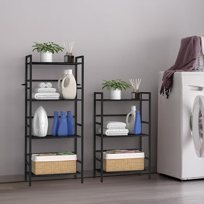 CADUKE Bookshelf with Storage Black Bookcase Shelf Industrial Wooden Bookshelves 4 Tier Office Book Shelf Organizers and Storage Etagere Shelves for Living Room Bedroom - LeafyLoom