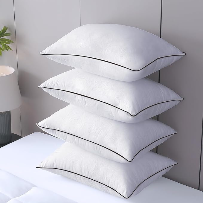 JOLLYVOGUE Bed Pillows Standard Size Set of 4, Cooling and Supportive Full Pillow 4 Pack for Side and Back Sleepers, Down Alternative Hotel Collection Sleeping Pillows, 26x20 Inches - LeafyLoom