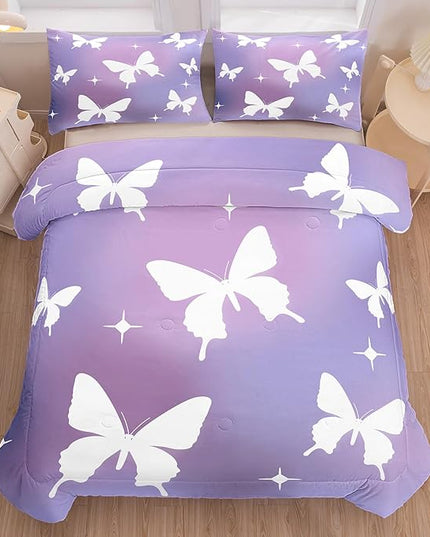 Tailor Shop Butterfly Comforter Sets King Size,Purple Butterfly Bedding Sets for Girls Kids Teens with 2 Pillowcase… - LeafyLoom