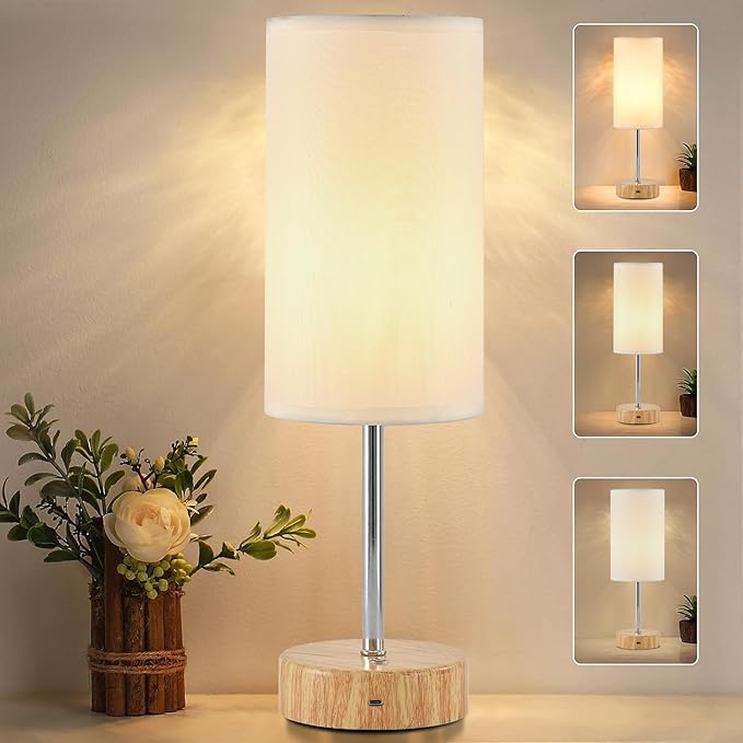 Cordless Table Lamp, Built-in 5000mAh Rechargeable Table Lamp Cordless, Stepless Dimmable Brightness Battery Powered Lamp, Wireless Lamp with Memory Function for Dining Room, Bedroom (wood) - LeafyLoom