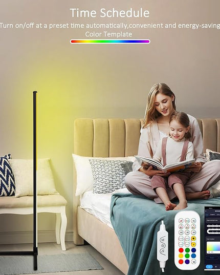 RGB Corner Floor Lamp, Color Changing Mood Lighting with App and Remote Control, Music Sync/DIY Colors, Modern LED Floor Lamp for Bedroom Living Rooms Gaming Room, 16 Million Colors & Scene Mode - LeafyLoom