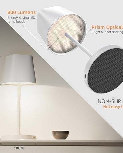 Quntis Cordless LED Table Lamp with Dimmer, Built-in Rechargeable Battery, Stepless Brightness Dimming, Ambient Light for Restaurant, Bedside Night Lamp, Waterproof Outdoor Lamps for Patio, Camping - LeafyLoom