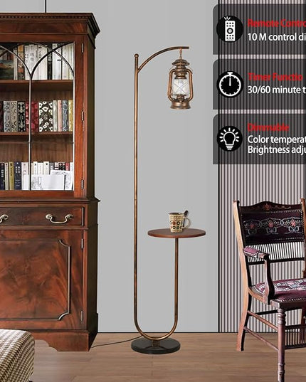 Hsyile Floor Lamp for Living Room Bedroom with Table and Shelves Retro Horse Lantern Floor Lamp with Remote Dimmable Farmhouse Standing Lamp (Red Copper) - LeafyLoom