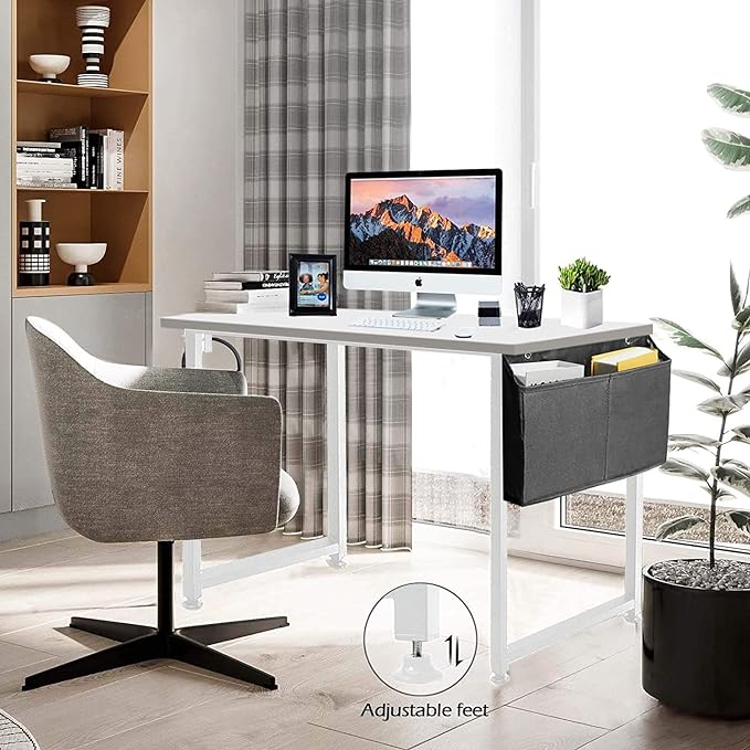 Lufeiya White Computer Desk for Bedroom - 40 inch Simple Modern Study Table Kid Girls Student Home Office Writing Desk, White - LeafyLoom