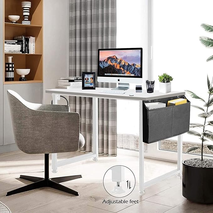 Lufeiya 47 inch White Office Computer Desk - Modern Simple Student Study Table for Home Office Bedroom Writing Desk - LeafyLoom