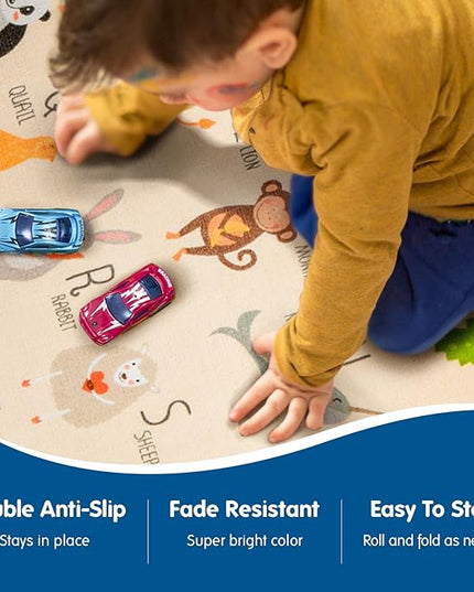 Booooom Jackson ABC Kids Classroom Rugs - 5'x6'6" Educational Numbers and Animal Carpet for Preschool, Classroom, and Kid's Room Safety and Learning - Alphabet Rug for Boys and Girls - LeafyLoom