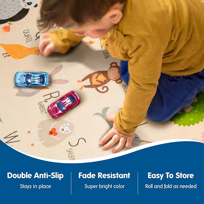 Booooom Jackson ABC Kids Classroom Rugs - 5'x6'6" Educational Numbers and Animal Carpet for Preschool, Classroom, and Kid's Room Safety and Learning - Alphabet Rug for Boys and Girls - LeafyLoom