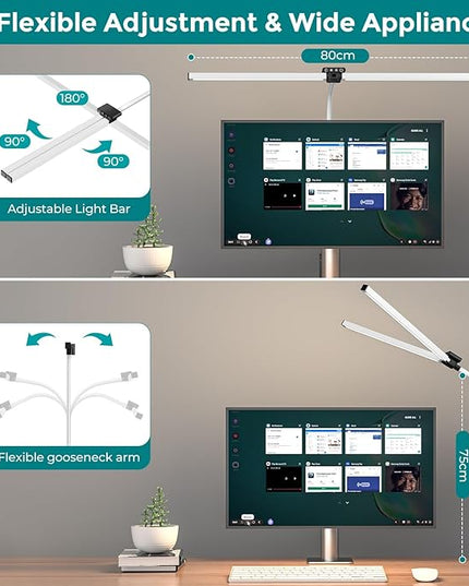 LED Desk Lamp, Double Head dimmable 24W 80CM Desk lamp for Home Office, clampable Eye Protection Daylight lamp with Remote Controls, 5 Colors 5 Brightness Office Table lamp White - LeafyLoom