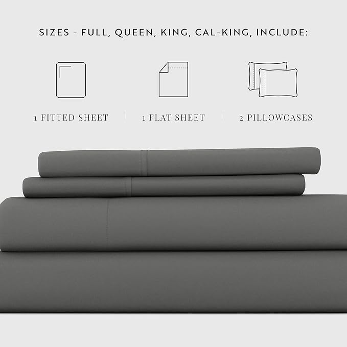Linen Market Bed Sheets for Full Size Bed (Gray) - Sleep Better Than Ever with These Soft and Cooling Full Sheets - Deep Pocket Fits 16" Thick Beds - 4 Piece Full Sheet Set - LeafyLoom