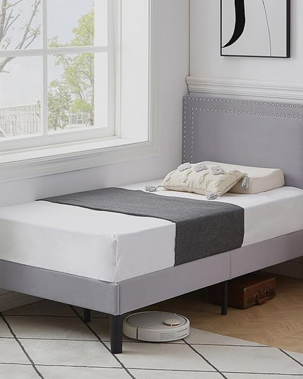VECELO Twin Size Platform Bed Frame with Adjustable Upholstered Headboard, Modern Mattress Foundation, Strong Wood Slat Support, No Box Spring Needed, Easy Assembly - LeafyLoom