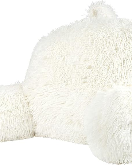 Klear Vu Shaggy Reading Pillow Back Rest Body Pillow for Adults and Kids, Lumbar and Arm Support on Bed, Chair, Couch, Sofa and Floor, 30" x 21", One Size, Winter White - LeafyLoom