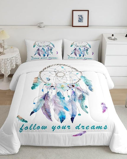 Dreamcatcher Comforter Set Boho Dream Catcher Bedding Set for Kids Boys Girls Teens Decor Indian Hippie Feather Print Comforter Native American Duvet Set 3Pcs King Size - LeafyLoom