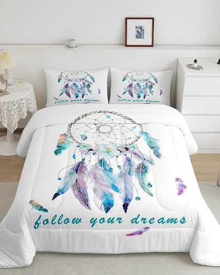 Dreamcatcher Comforter Set Boho Dream Catcher Bedding Set for Kids Boys Girls Teens Decor Indian Hippie Feather Print Comforter Native American Duvet Set 3Pcs Queen Size - LeafyLoom