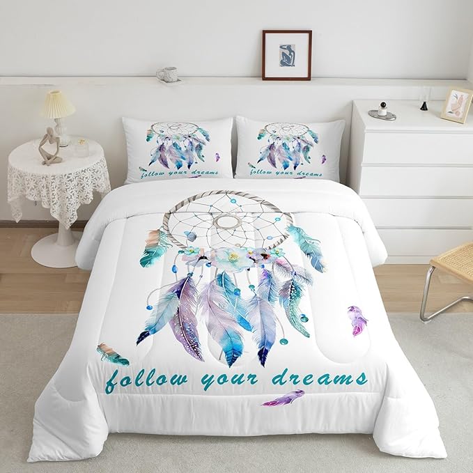Dreamcatcher Comforter Set Boho Dream Catcher Bedding Set for Kids Boys Girls Teens Decor Indian Hippie Feather Print Comforter Native American Duvet Set 3Pcs Queen Size - LeafyLoom