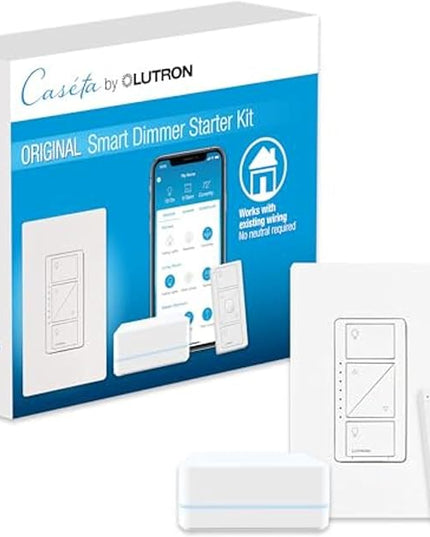Lutron Caseta Original Smart Dimmer Switch Starter Kit, with Pico Remote, Wall Plate, and Smart Hub, Works with Alexa, Apple Home, and Google Home, 3 Way, 150W, No Neutral Req, P-BDG-PKG1W Lutron