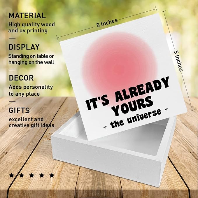 Home Office Desk Wooden Box Sign Decor, It's Already Yours, Inspirational Quotes Desk Decor Motivational Desk Decorations for Women Girls Teens Student Office Classroom School - LeafyLoom