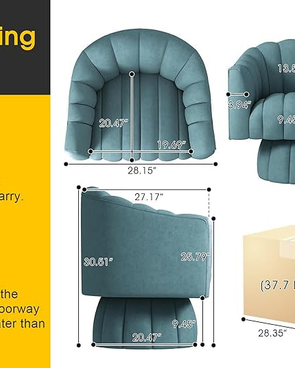 Accent Chair Mid Century 360 Degree Swivel Chair,Modern Lounge Sofa Round Barrel Chair with Wide Upholstered,Fluffy Velvet Fabric Chairs for Home Sofa Living Room/Bedroom/Waiting Room (Blue) - LeafyLoom