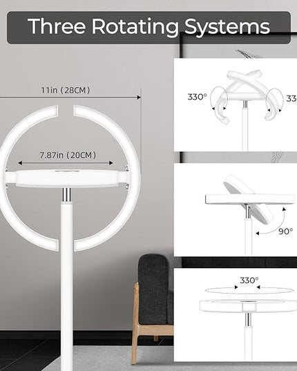FIMEI Floor Lamp for Living Room, Saturn Ring Original Design, LED Bright Rotatable Modern Floor Lamp, Stepless Dimming and 3 Color Temperatures, Touch/Remote Control, for Bedroom Office, White - LeafyLoom