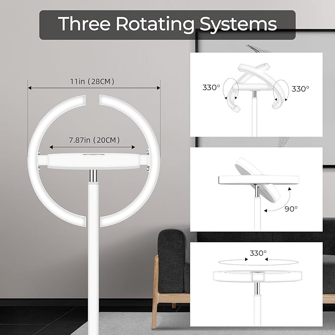FIMEI Floor Lamp for Living Room, Saturn Ring Original Design, LED Bright Rotatable Modern Floor Lamp, Stepless Dimming and 3 Color Temperatures, Touch/Remote Control, for Bedroom Office, White - LeafyLoom
