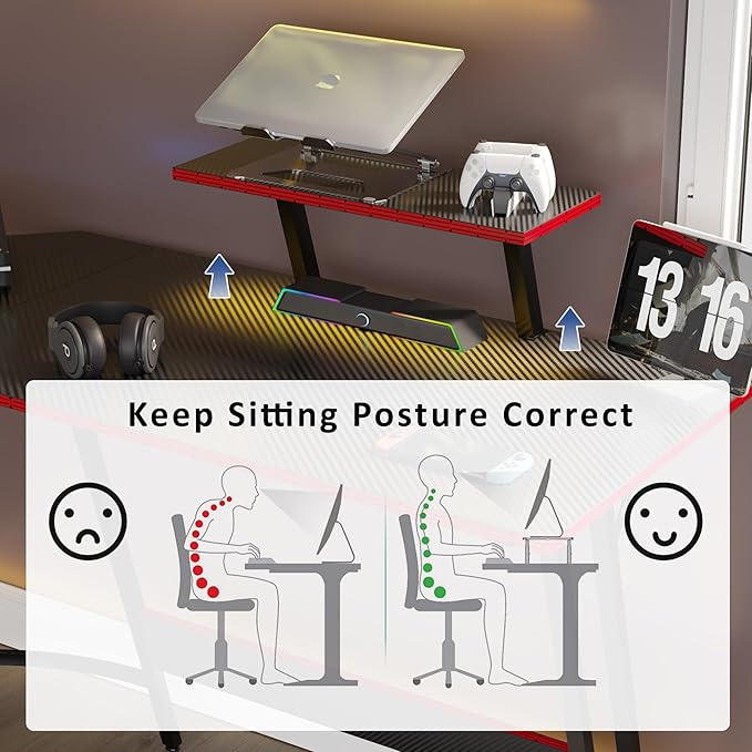 L Shaped Gaming Desk, 66 Inch Computer Corner Table with Large Monitor Stand & Carbon Fiber Surface for Home Office Study Writing Workstation, Black - LeafyLoom
