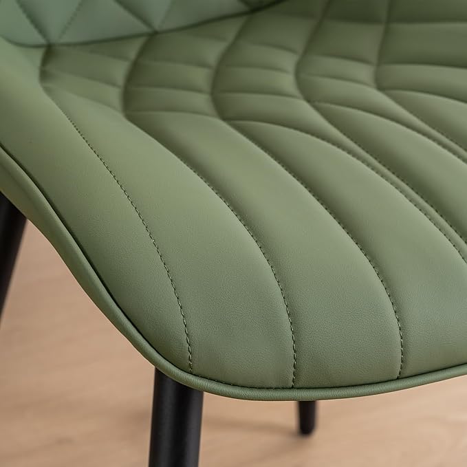 YOUNUOKE Dining Chairs Set of 2 Mid Century Modern Kitchen Chair Comfortable Upholstered Faux Leather Dinner Chairs for Kitchen Dining Room, Olive - LeafyLoom