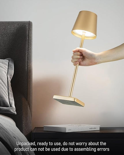 2 Pack Rechargeable Table Lamp, LED Cordless Desk Lamp, 5200mAh Battery Operated Table Light, Aluminum Shell, 3 Color Stepless Dimming Up Waterproof for Coffee Table/Indoor/Outdoor (Gold) - LeafyLoom