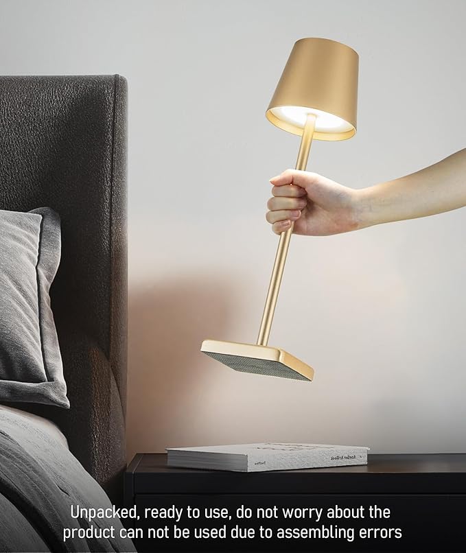 2 Pack Rechargeable Table Lamp, LED Cordless Desk Lamp, 5200mAh Battery Operated Table Light, Aluminum Shell, 3 Color Stepless Dimming Up Waterproof for Coffee Table/Indoor/Outdoor (Gold) - LeafyLoom