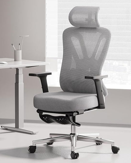 Hbada Ergonomic Office Chair, Desk Chair with Adjustable Lumbar Support and Height, Comfortable Mesh Computer Chair with Footrest 2D Headrest, Swivel Tilt Function Grey - LeafyLoom