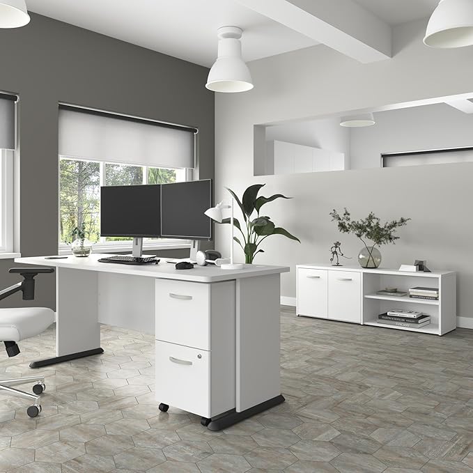 Bush Business Furniture Studio A 72W Computer Desk in White, 6 Foot Gaming and Work Table for Home or Professional Office - LeafyLoom