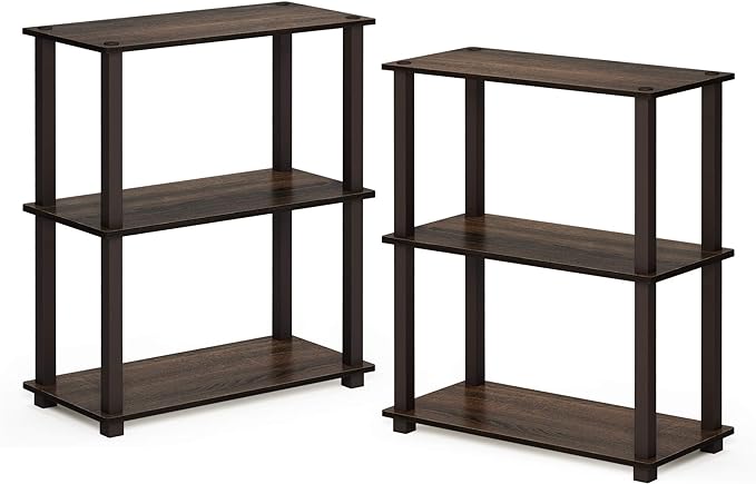 Furinno Turn-S-Tube 3-Tier Compact Multipurpose Shelf 2-Pack, Walnut/Brown - LeafyLoom