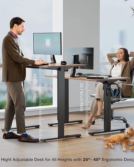 Sweetcrispy 55 x 24in Adjustable Height Electric Standing Computer Home Office Desk Ergonomic Workstation with 3 Memory Controller, 55"x24", Rustic Brown+Black - LeafyLoom