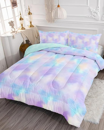 Axolotl Tie Dye Bedding Set Full,Pink Blue Purple Comforter Set,Boho Psychedelic Bedding Colorful Tie Dye Pastel Comforter Set,Rainbow Bedding Set for Kids Girls Teens Women,1 Quilt 2 Pillowcases - LeafyLoom