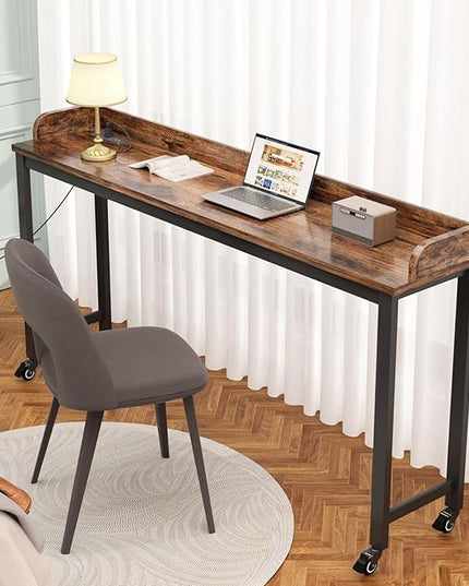 70.8" Standing Desk with Charging Station, Extra Long Desk on Wheels for Standing and Sitting, Sofa Table Behind Couch with Power Outlets and USB Ports, Easy Assembly, Walnut - LeafyLoom
