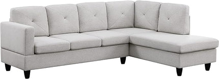 LOVMOR Living Room Reversible Sectional Sofa with Dropdown Armrest, Cupholder, Ottoman and Storage Chaise, Linen Couch for Home Furniture, Apartment, Dorm, Santiago Light Gray, 96 Inch - LeafyLoom