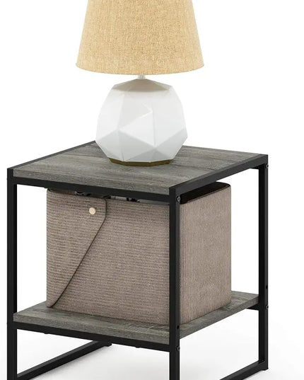 Furinno FM19122GYW Camnus Modern Living 2-Tier End Table, French Oak Grey, 15.9 in x 15.75 in x 18 in - LeafyLoom