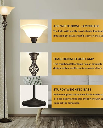Floor Lamp for Living Room, 72" Modern Bedroom Standing Lamp with 8W LED Bulb, 3000K Eye Protection Torchiere Floor Lamp for Bedroom, Office, Living Room(Red Brown) - LeafyLoom