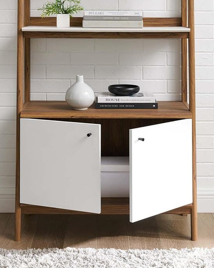 Modway Bixby Display Case, 33" Bookshelf, Walnut White - LeafyLoom