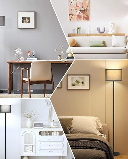 LED Floor Lamp for Bedroom, 3 Color Temperature Modern Standing Lamp, Modern Tall Lamp for Living Room, Grey Minimalist Pole Lamp with Pull Chain, Stand Up Lamp for Nursery Hotel, 9W Bulb Included - LeafyLoom