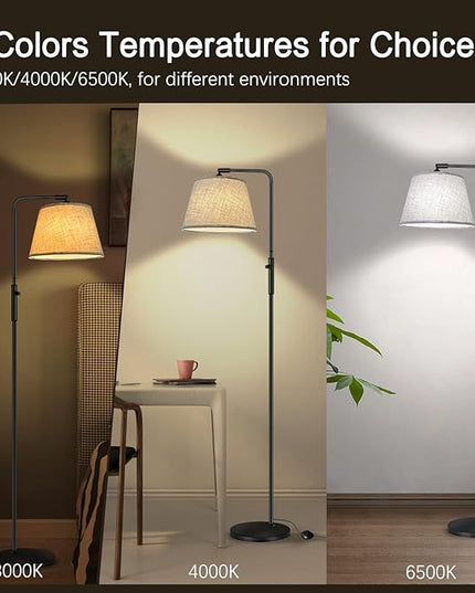 Floor Lamp with 3 Color Temperatures for Living Room Bedroom Office, Arc Modern Standing Lamp Tall Bright Corner Floor Lamp with Shade, Stepless Adjustable 3000K-6500K Colors, 9W LED Bulb - LeafyLoom