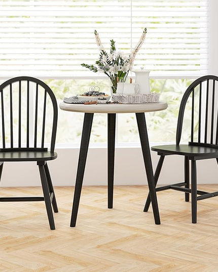 HAPPYGRILL 2 Pieces Wooden Dining Chairs Set, Vintage Armless Windsor Chairs, Kitchen Dining Chairs with Backrest, Black - LeafyLoom